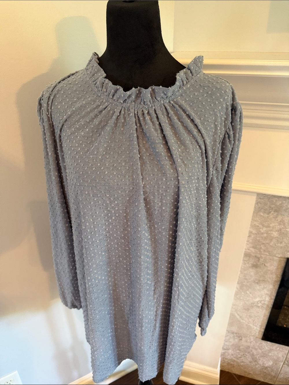 Chic Soul Powder Blue Textured Swiss Dot 3/4 Length Sleeve